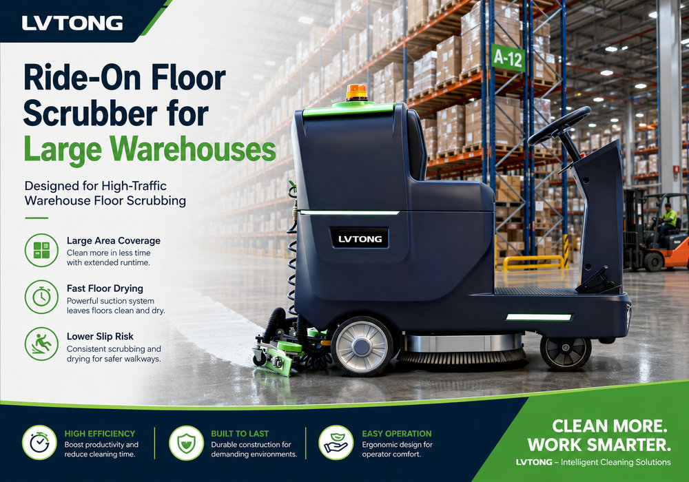 Ride-On Floor Scrubber for Large Warehouses - LVTONG ride-on floor scrubber for large warehouse floor scrubbing