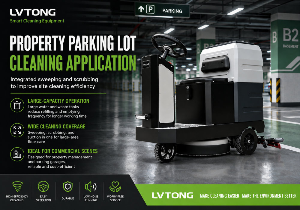 تطبيق تنظيف مواقف السيارات باستخدام معدات LVTONG - LVTONG جرافة تنظيف أرضيات مواقف السيارات تحت الأرض من LVTONG لإدارة العقارات