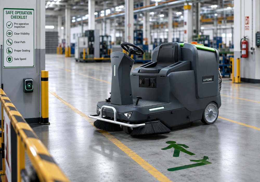 Ride-On Sweeper for Warehouses and Logistics Centers - LVTONG Ride-on sweeper for warehouse and logistics center floor cleaning