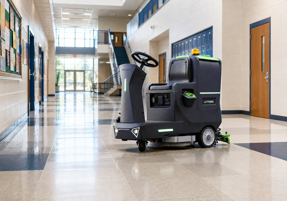 LVTONG Ride-On Floor Tile Scrubber for School Cleaning - LVTONG LVTONG floor tile scrubber machine for school hallway and campus floor cleaning