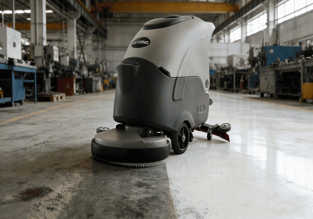 Commercial floor scrubber clean large warehouse floor