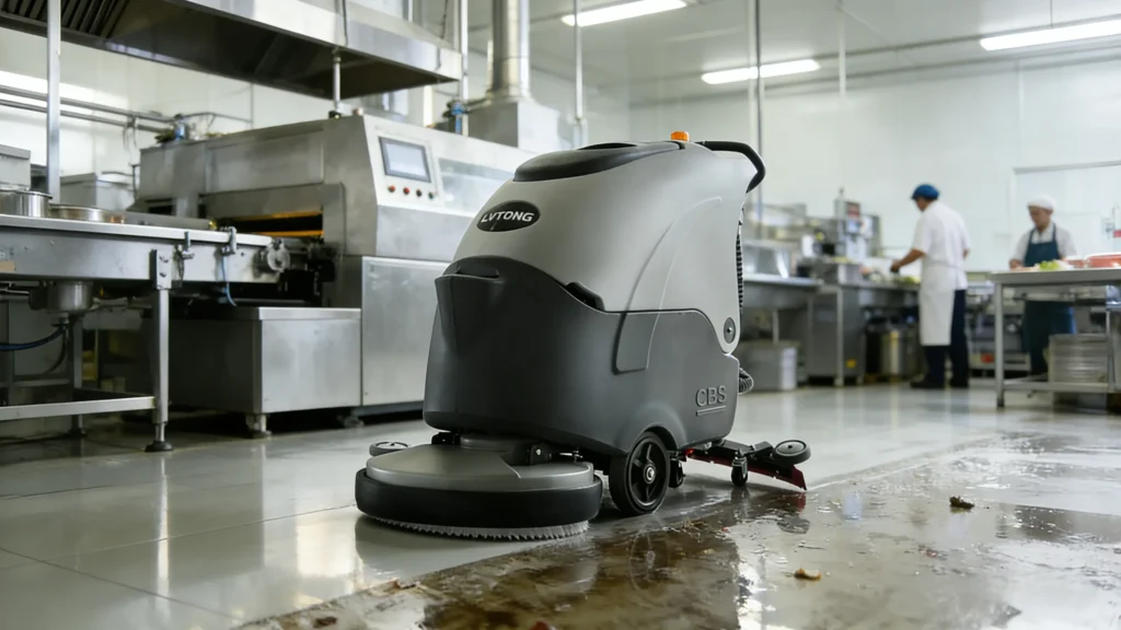 LVTONG Q5 Industrial Walk Behind Floor Scrubber Works on Small Food Processing Plant - LVTONG LVTONG Q5 Industrial Walk Behind Floor Scrubber Works on a small food processing plant, and bring a good cleaning result.