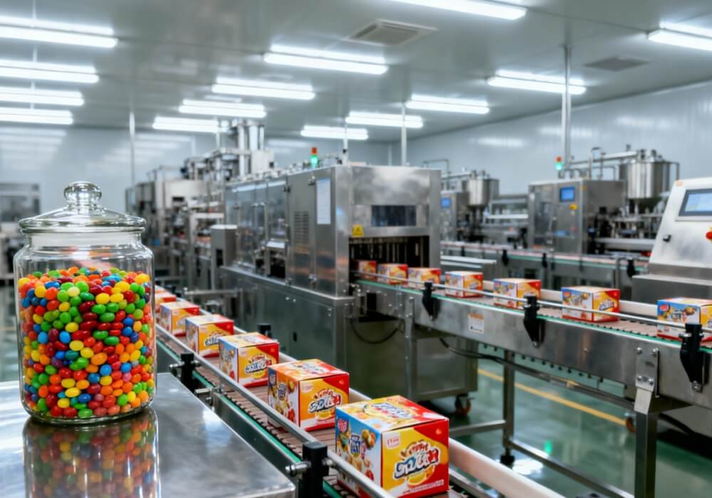 Autolaveuse industrielle nettoyant les sols à proximité d'une ligne de production alimentaire