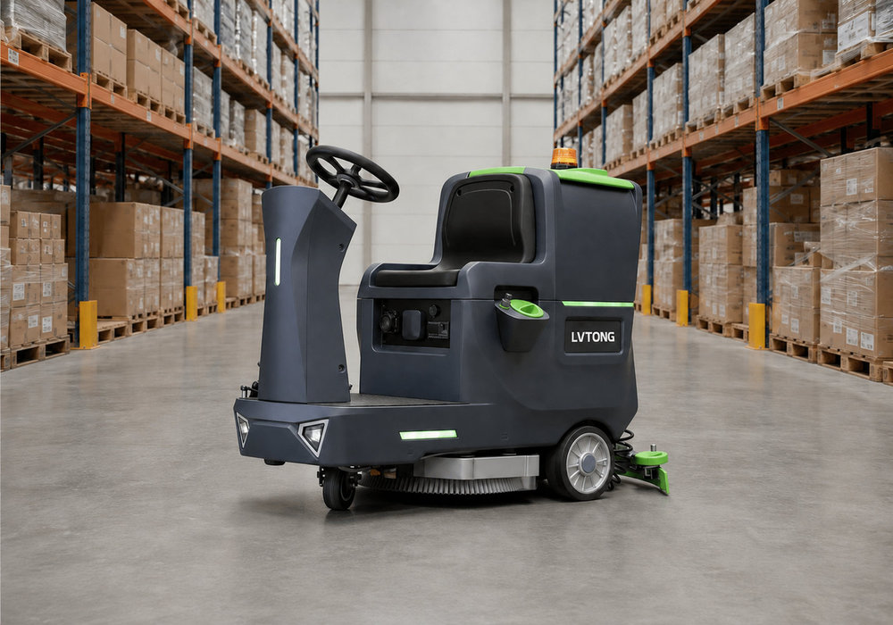 Ride-On Floor Scrubber for Warehouse and Logistics Centers - LVTONG Ride-on floor scrubber for commercial warehouse cleaning