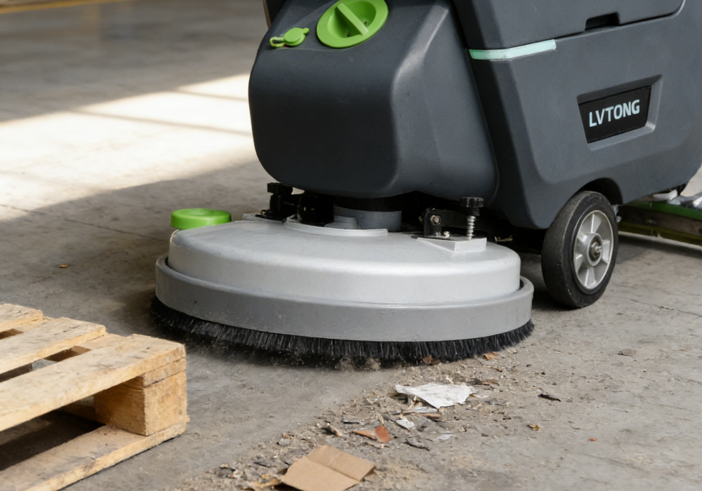 sweeper scrubber removing debris and dust in warehouse - LVTONG sweeper scrubber removing debris and dust in warehouse