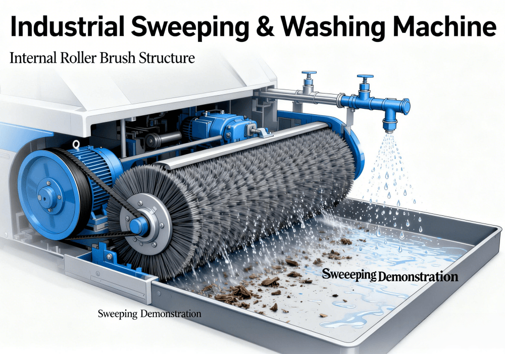 Heavy-duty floor sweeper scrubber with dual-action cleaning brushes