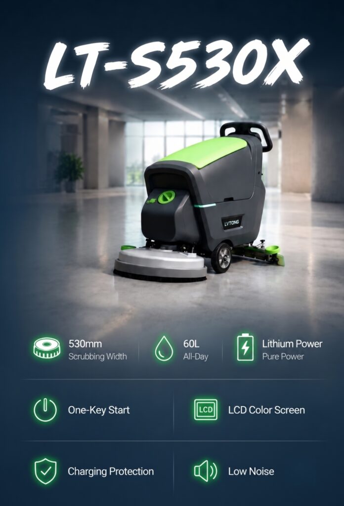 LVTONG LT-S530X compact walk behind floor scrubber machine for tight cleaning spaces