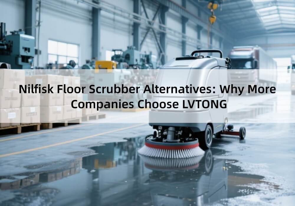 LVTONG riding floor scrubber cleaning warehouse floor as an alternative to Nilfisk floor scrubber