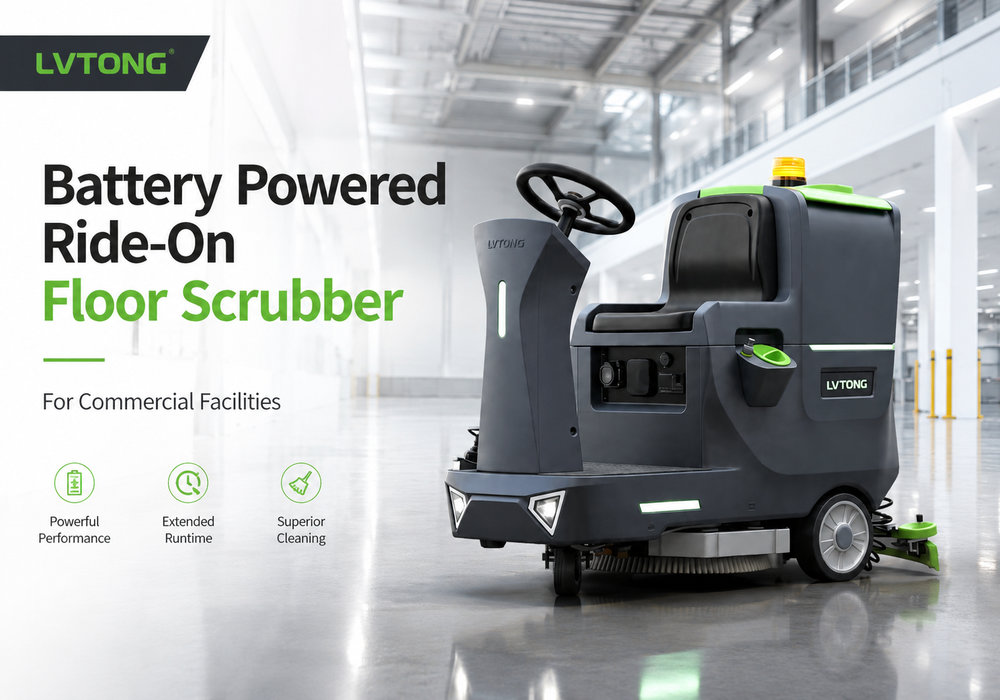 Battery powered ride on floor scrubber for commercial facilities - LVTONG Battery powered ride on floor scrubber for commercial facilities