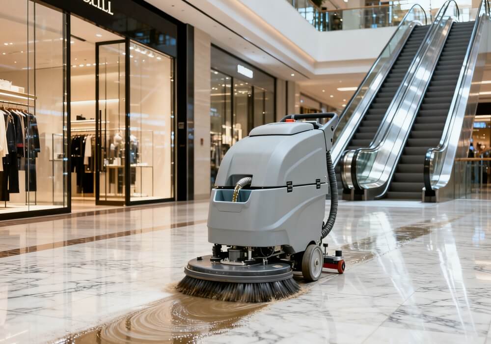 Suelo brillante y limpio tras la operación de fregado