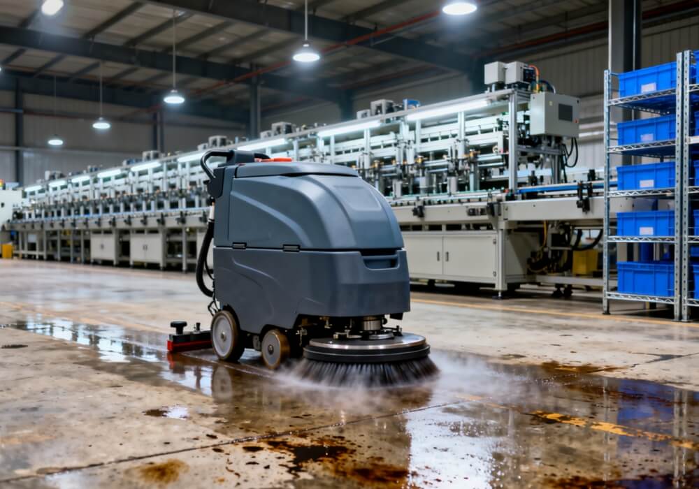 Panel de control de la fregadora de suelos inteligente que muestra datos de limpieza