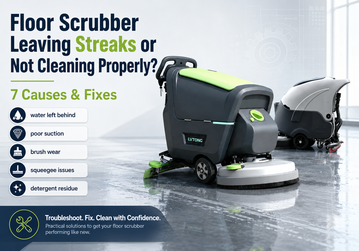 Floor Scrubber Leaving Streaks – 7 Common Causes and FixesCommon causes of floor scrubber streaks include squeegee problems, poor water pickup, worn brushes, incorrect solution flow, and improper machine settings. - LVTONG - LVTONG floor scrubber leaving streaks causes and fixes
