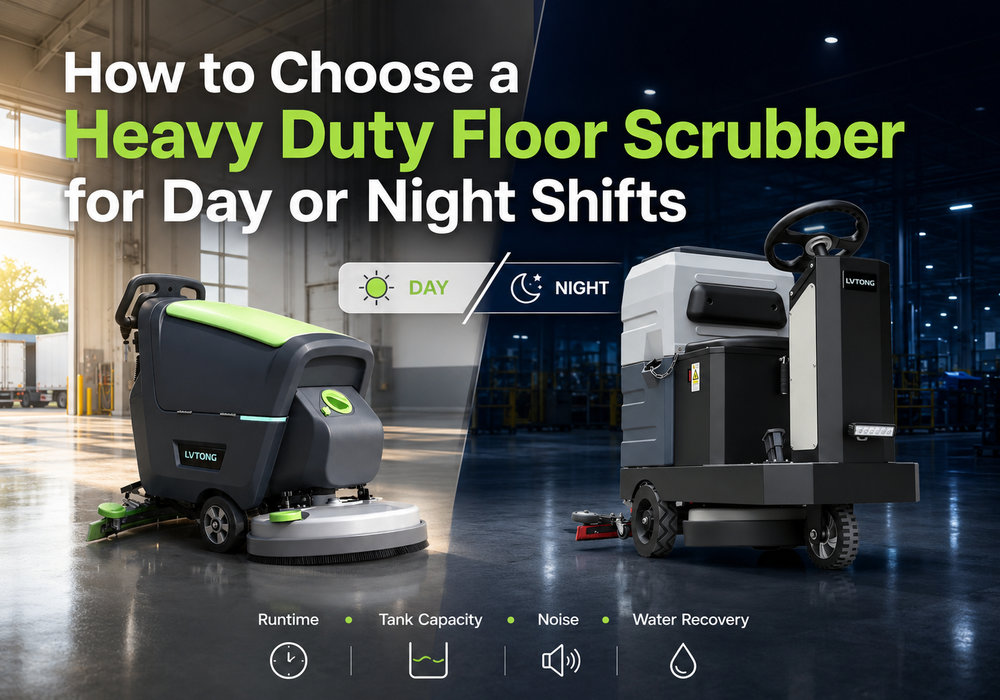 heavy duty floor scrubber for day and night shift cleaning