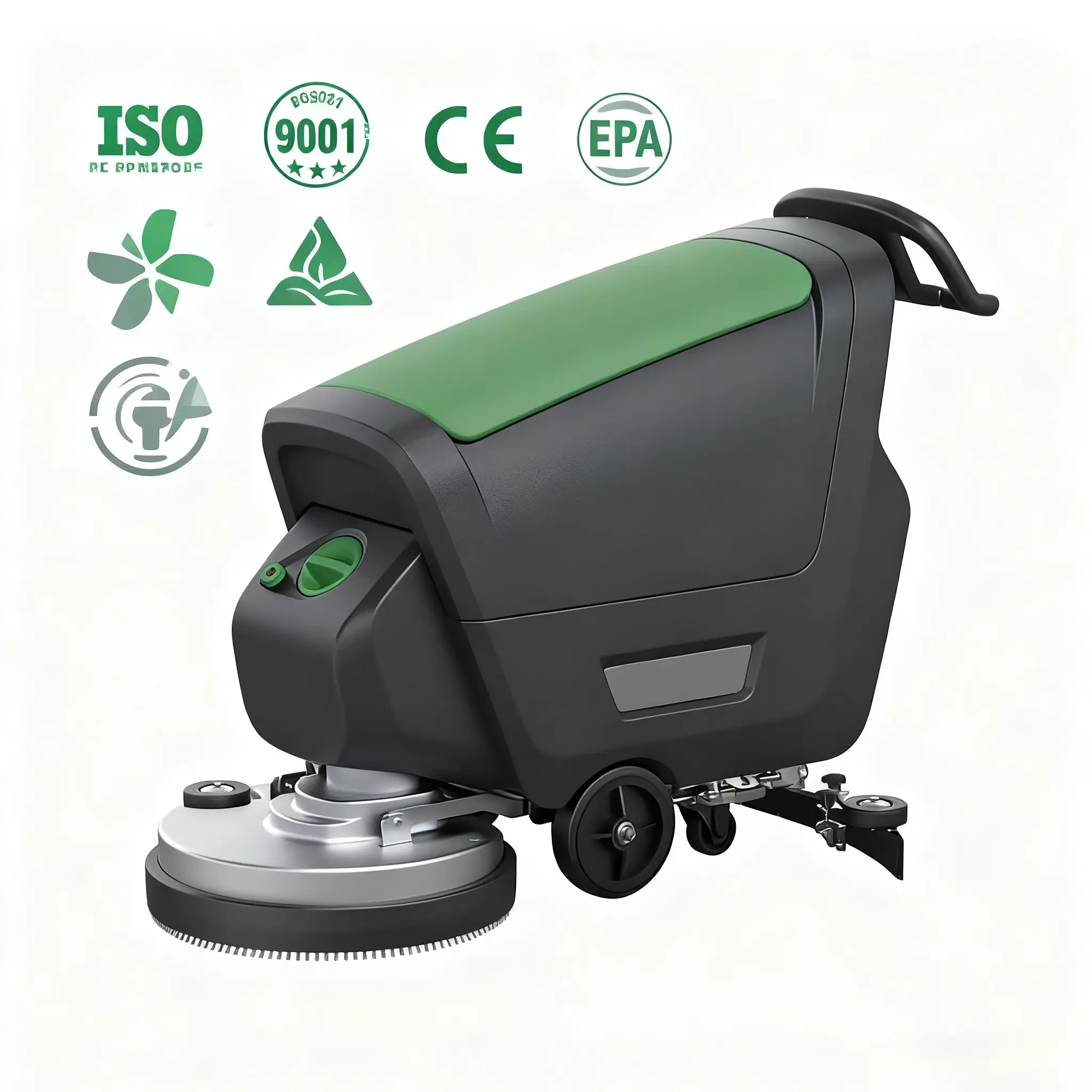 What certifications should a floor scrubber supplier have - LVTONG Corporate certification and compliance badges including the ISO 9001 quality standard, European CE conformity mark, the United States Environmental Protection Agency (EPA) logo, and the Reconergee brand logo.