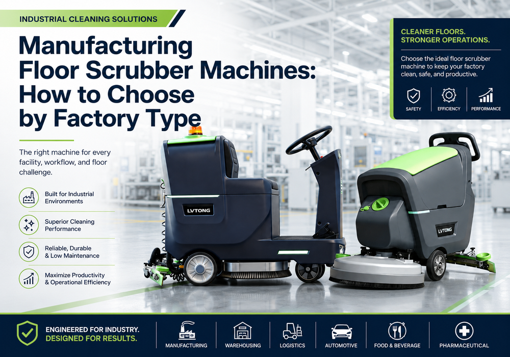 Manufacturing floor scrubber machines for different factory types