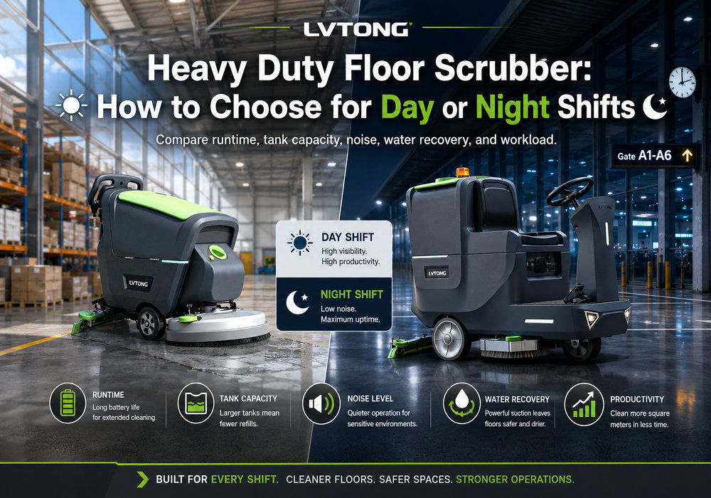 heavy duty floor scrubber for day and night shift cleaning