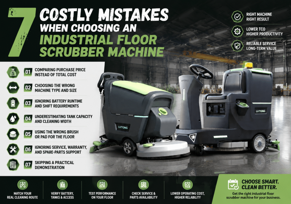 7 costly mistakes when choosing an industrial floor scrubber machine