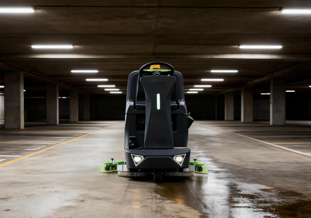Ride-On Floor Scrubber for Underground Parking Garage Cleaning - LVTONG industrial floor scrubber dryer