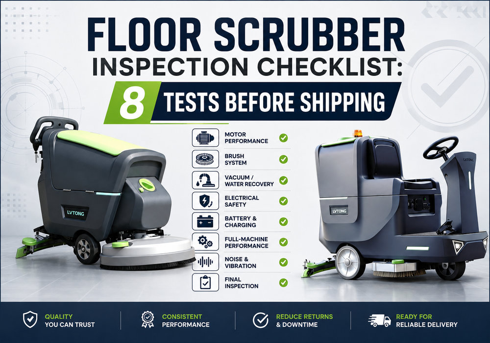 Floor scrubber inspection checklist with 8 tests before shipping