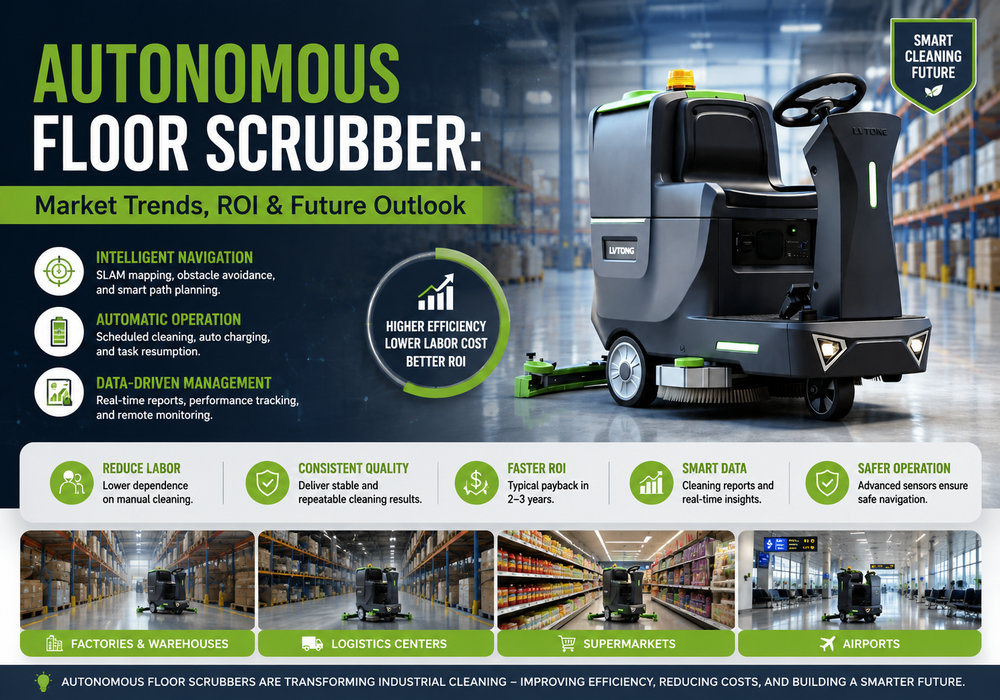 Autonomous floor scrubber for industrial floor cleaning with AI navigation and smart automation