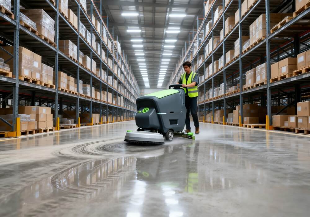 concrete warehouse floor cleaning machine heavy duty scrubber