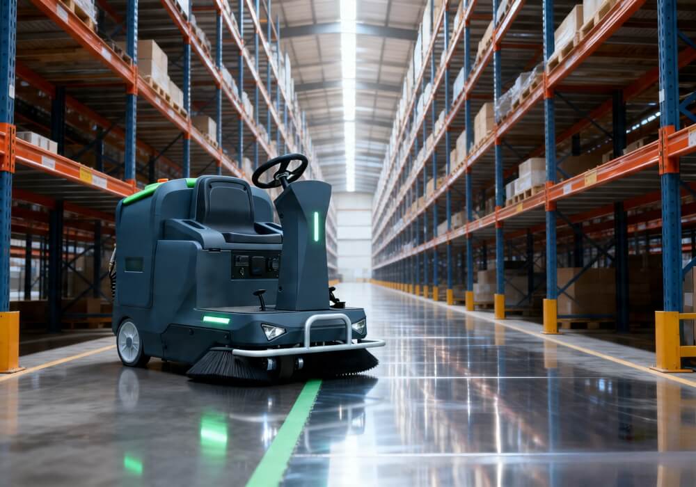 floor sweeping equipment in warehouse