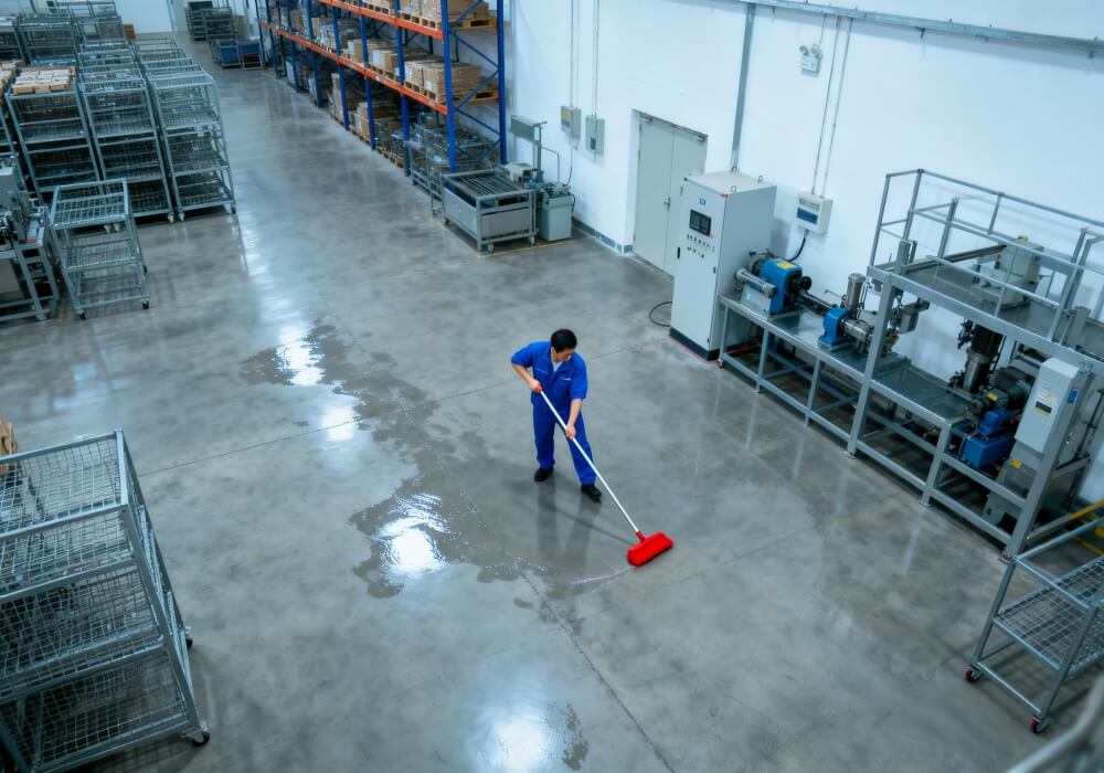 manual floor cleaning in large facility