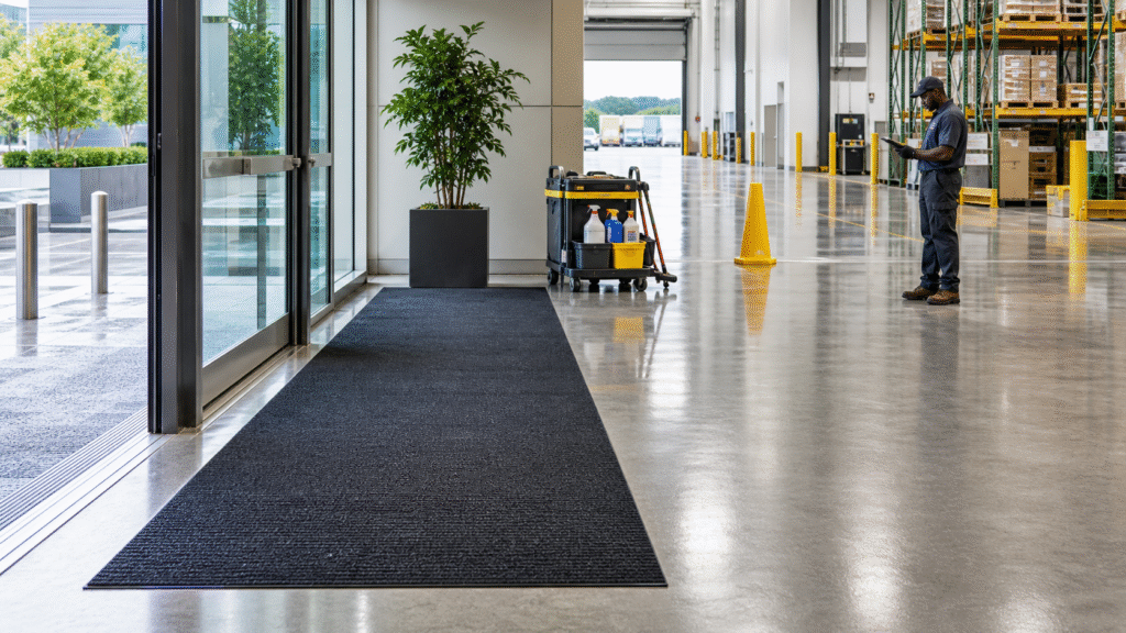 Preventive commercial floor care controls at facility entrance - LVTONG