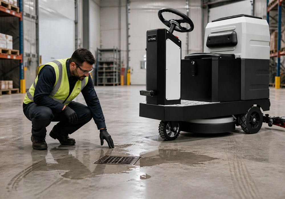 LVTONG Floor Scrubber for Indoor Concrete Floor Cleaning LVTONG floor scrubber selection for indoor concrete floors in a warehouse facility