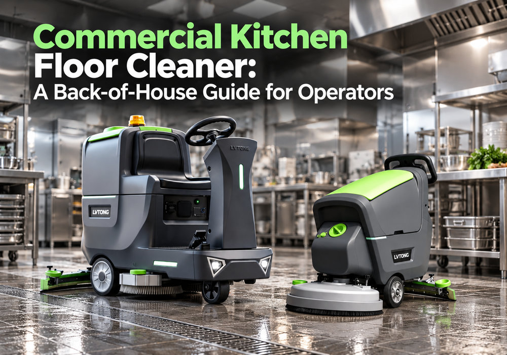 Commercial Kitchen Floor Cleaner: A Back-of-House Guide for Operators - LVTONG - LVTONG LVTONG walk-behind and ride-on commercial kitchen floor cleaners in a back-of-house setting