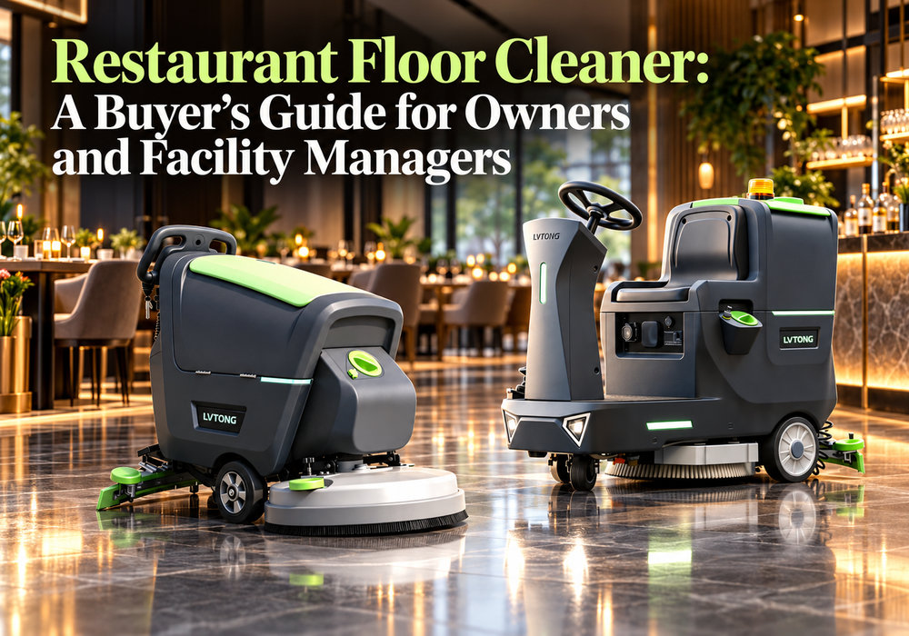 Restaurant Floor Cleaner Buyer's Guide for Owners and Facility Managers - LVTONG - LVTONG LVTONG walk-behind and ride-on restaurant floor cleaners in a modern dining environment