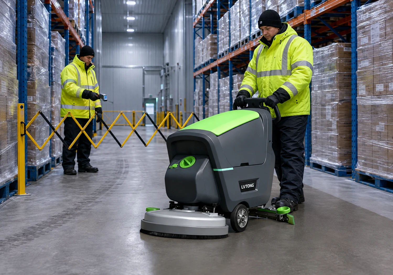 LVTONG LT-S530X shown in a narrow cold-storage aisle; sub-zero operation requires project-specific temperature validation.