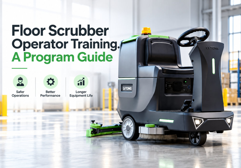 Floor Scrubber Operator Training: A Program Guide - LVTONG - LVTONG LVTONG ride-on floor scrubber featured in an operator training guide highlighting safety, performance and equipment care